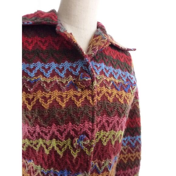 Boho Olivine Button Down Mountain Cabin Country Jacket Maroon Weave Small S - Picture 4 of 5